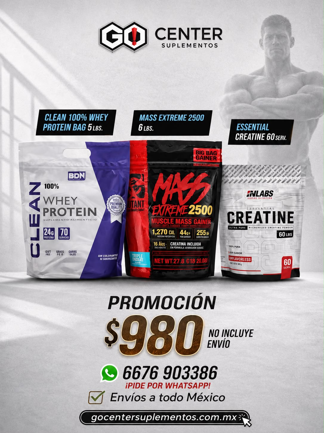 Promocion Clean Whey, Mass y Creatina